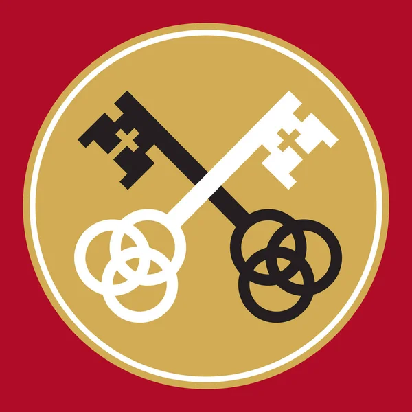 Crossed Keys Badge Logo Design Christian Symbols Vector Illustration Ornate — Stockvektor