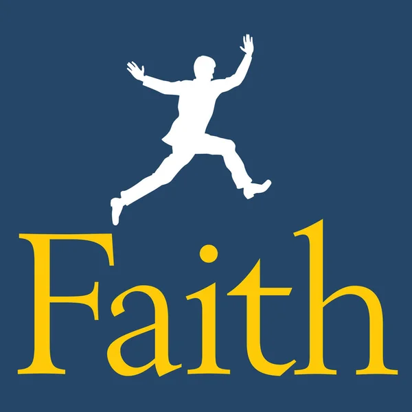 Leap Faith Vector Illustration Silhouette Man Leaping Word Faith — Stok Vektör