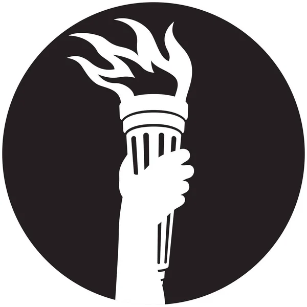 Badge Icon Arm Holding Burning Torchvector Illustration Persons Arm Holding — Archivo Imágenes Vectoriales