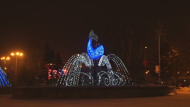 Krasnoyarsk Winter Light Fountains At Night 02 — Stock Video