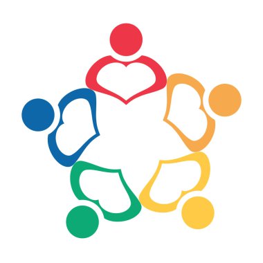 Daire içinde beş kişilik bir grup. Takım çalışması toplantısı.insanlar odada buluşuyor.