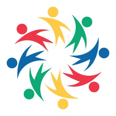 Vektör grafik grubu bağlantı logosu. Daire içinde sekiz kişi. logo takım çalışması