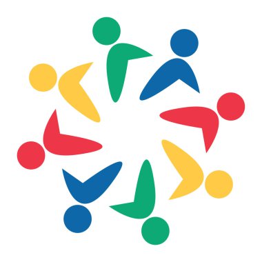 Vektör grafik grubu bağlantı logosu. Daire içinde sekiz kişi. logo takım çalışması