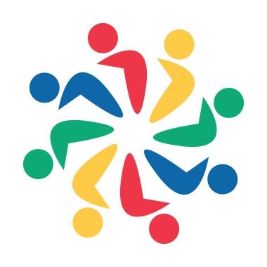 Vektör grafik grubu bağlantı logosu. Daire içinde sekiz kişi. logo takım çalışması