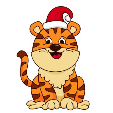 Noel şapkalı şirin kaplan, vektör çizimi..