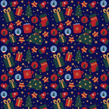 Sevimli Noel deseni, vektör illüstrasyonu.
