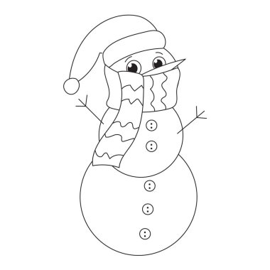 Renk ve vektör illüstrasyonu için Siyah ve Beyaz Kardan Adam.