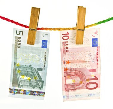 ahşap giysi iğne ile asılı euro para