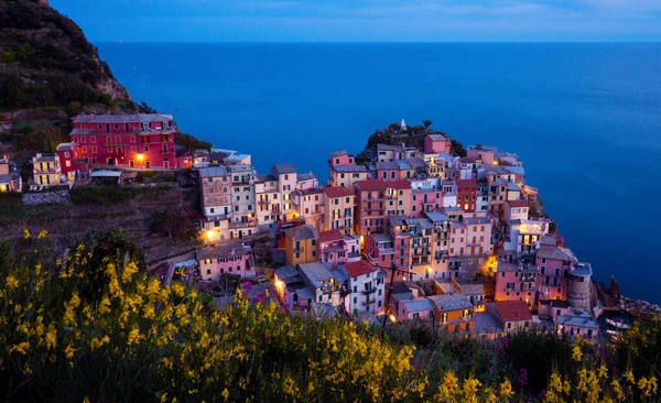 Prachtige Zonsondergang Licht Boven Pittoresk Dorpje Italië Cinque Terre — Stockfoto