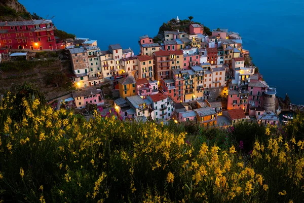 Prachtige Zonsondergang Licht Boven Pittoresk Dorpje Italië Cinque Terre — Stockfoto