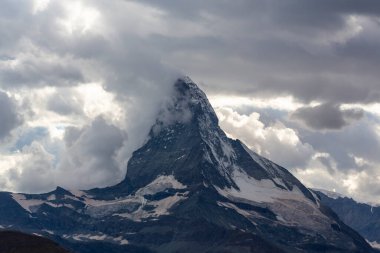 Beautiful scenery in the Swiss Alps in summer, with Matterhorn peak in the background