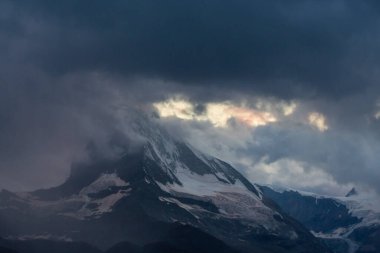 Beautiful scenery in the Swiss Alps in summer, with Matterhorn peak in the background