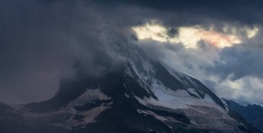 Beautiful scenery in the Swiss Alps in summer, with Matterhorn peak in the background