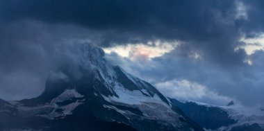 Beautiful scenery in the Swiss Alps in summer, with Matterhorn peak in the background