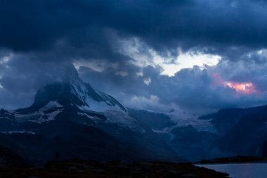 Beautiful scenery in the Swiss Alps in summer, with Matterhorn peak in the background