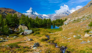 Beautiful landscape in the Swiss Alps in summer, with Matterhorn in the background