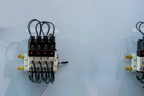 Пневматическое Оборудование Например Вентиляционные Коллекторы Соленоидный Клапан Автоматизированной Системы Процесса — стоковое фото