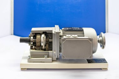 Çapraz bölüm metal sarmal teçhizatı veya dişli dişli konut şaftı taşıyan konut ve detay vites kutusunun içinde elektrik indüksiyon motoru ile endüstriyel montaj için