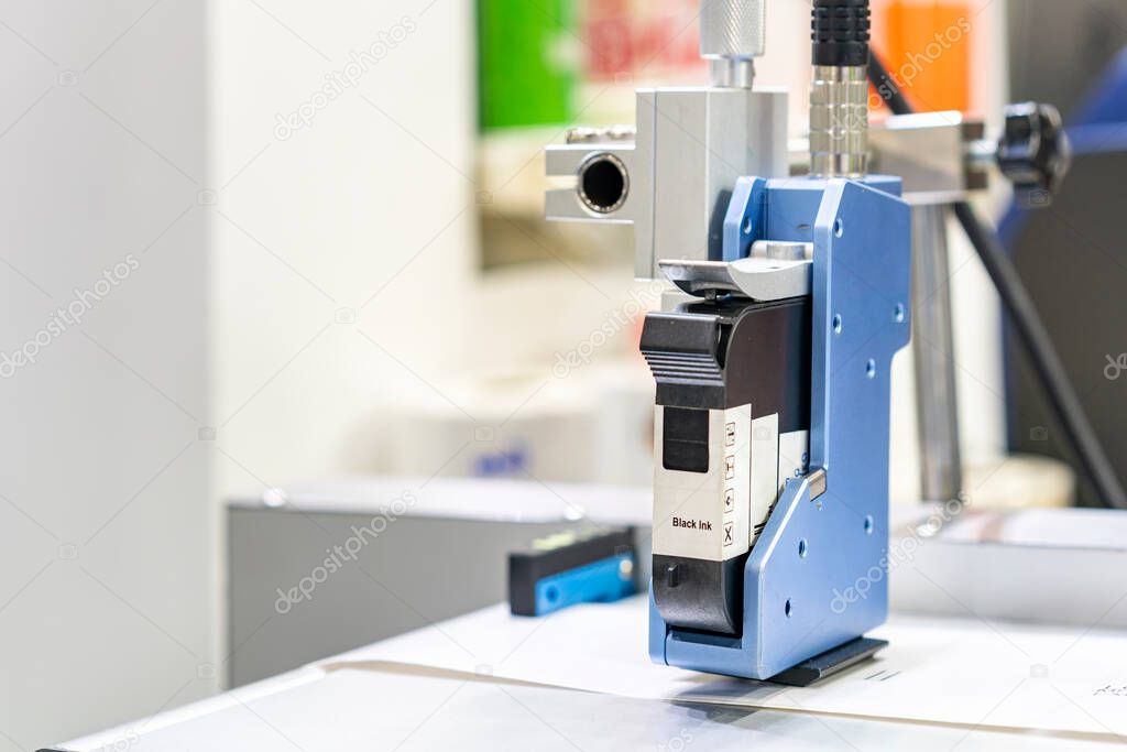 Inkjet print head component of continuous label or graphics printer machine for manufacturing process in industrial