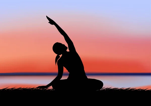 Grafik Billede Tegning Yoga Kvinde Med Koncept Motion Sundhedsmæssige Fordele – Stock-vektor