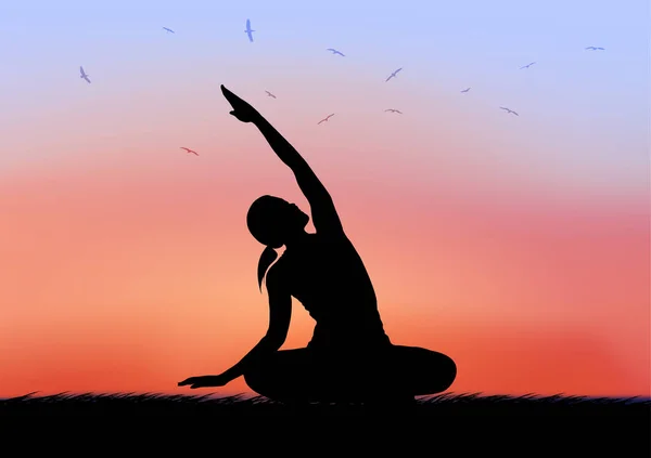 Grafik Billede Tegning Yoga Kvinde Med Koncept Motion Sundhedsmæssige Fordele – Stock-vektor