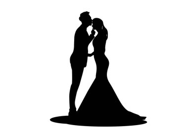grafik resim silueti gelin ve damat çifti gelinlik tasviri 