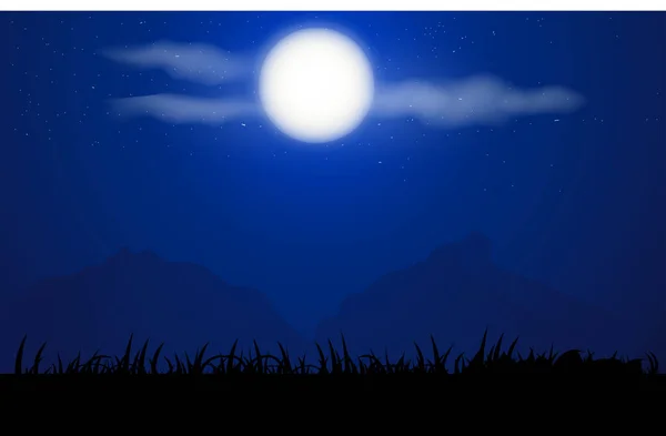 Maan Aan Hemel Met Berg Nachts Grafisch Ontwerp Vector Illustratie — Stockvector