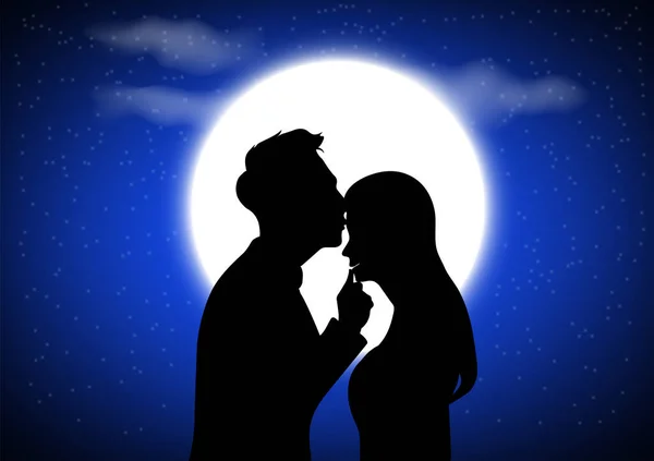 Graphisme Image Dessin Homme Femmes Silhouette Avec Pleine Lune Fond — Image vectorielle