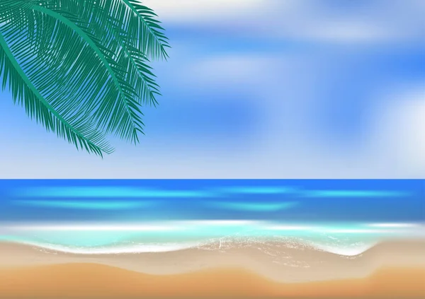Grafiken Zeichnung Landschaft Ansicht Meer Und Blauer Himmel Mit Kokosblatt — Stockvektor