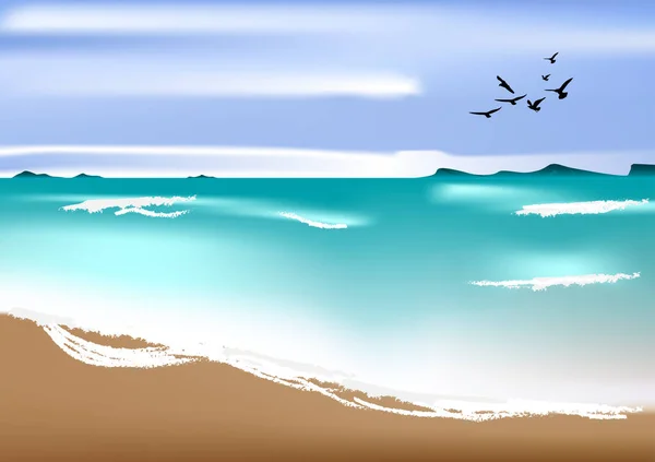 Imagem Gráfica Paisagem Vista Oceano Areia Natureza Com Azul Céu — Vetor de Stock