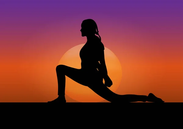 Grafik Zeichnung Silhouette Frauen Beim Training Yoga Posen Mit Sonnenaufgang — Stockvektor