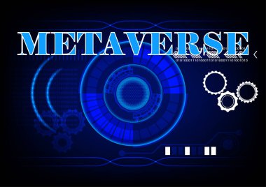 grafik tasarımı vektör illüstrasyon stili hitech teknolojisi metin metaverse ile arkaplan için parlıyor