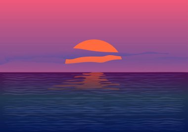 manzara görüntüsü arka plan vektör illüstrasyon konsepti romantik doğa için gün batımını ya da gün doğumunu çizer.