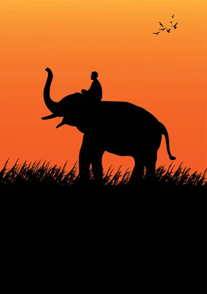 Silhouettenbild Schwarzer Elefant Geht Auf Grasvektor Illustration — Stockvektor