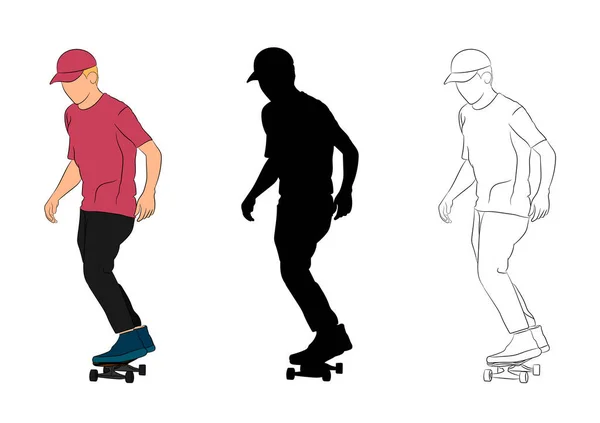 Graphics Image Man Cartoon Character Riding Skateboard Surf Skate Standing — Stock Vector