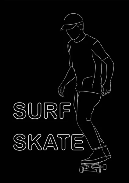 Grafica Immagine Uomo Cartone Animato Personaggio Cavalcando Uno Skateboard Surf — Vettoriale Stock