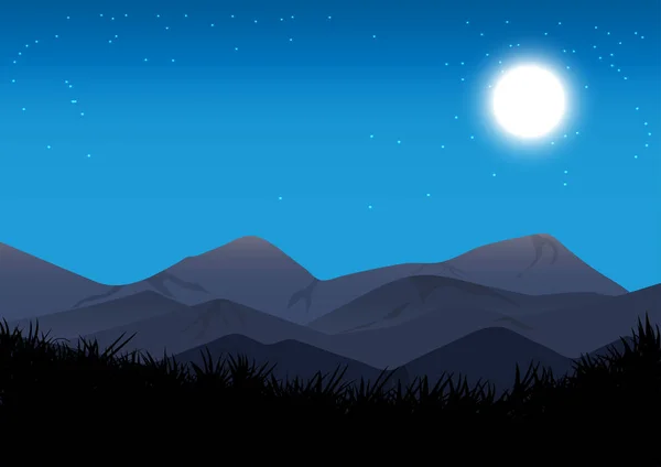 Paysage Vue Montagne Lune Sur Ciel Nuit Graphisme Vectoriel Illustration — Image vectorielle