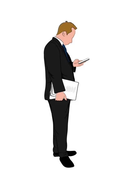 Businessman Standing Using Smartphone Connection Technology Vector Illustration — Image vectorielle