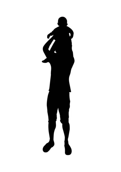 Silhouet Afbeelding Vader Het Houden Van Jonge Jongen Handen Vector — Stockvector