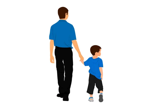 父亲和儿子牵着手走表示孤立的白色背景 — 图库矢量图片