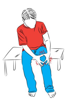 Tendon eklem sorunları olan bir adam. Yaşlıların eklem iltihabı, şişmiş kemik iltihabı ya da egzersiz, vektör illüstrasyonu.