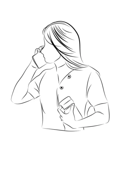 Rysunek Biznes Kobieta Rozmowa Przez Smartfon Wektor Ilustracja — Wektor stockowy