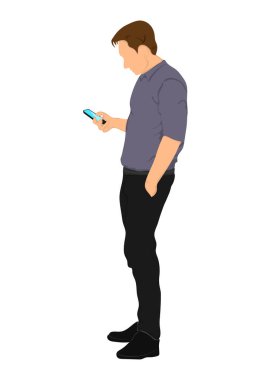 business man holding smart phone vector illustration concept business with phone connection