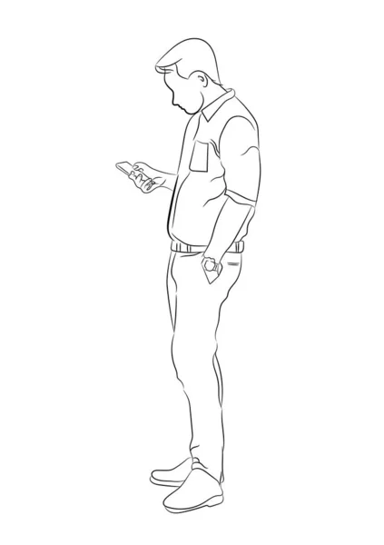 手握智能电话矢量插画概念业务与电话连接的彩绘商人草图 — 图库矢量图片