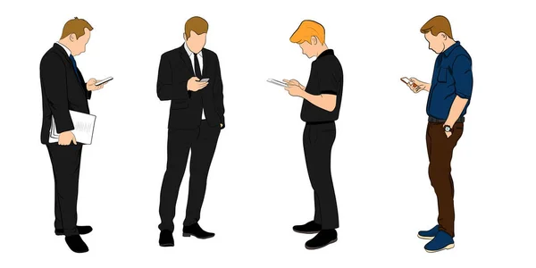 Graphics Silhouette Business Man Hold Smartphone Connection Technology Vector Illustration — 图库矢量图片