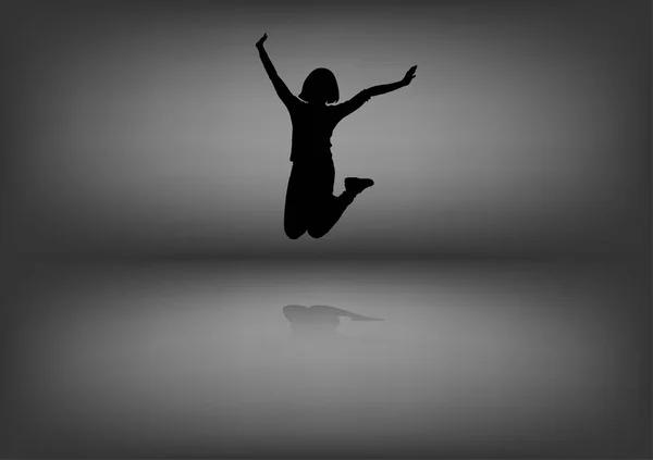 Silhouette Body Woman Jump Gray Background Vector Illustration — Vetor de Stock