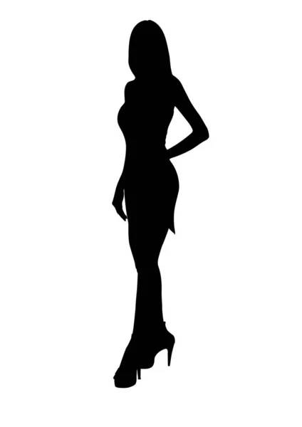 Image Drawing Silhouette Woman Standing White Background — Stockvector