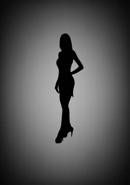 Image Drawing Silhouette Woman Standing Gray Background — Stockvektor