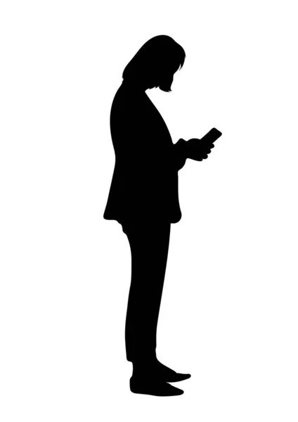 Graphics Silhouette Business Man Hold Smartphone Connection Technology Vector Illustration — стоковый вектор
