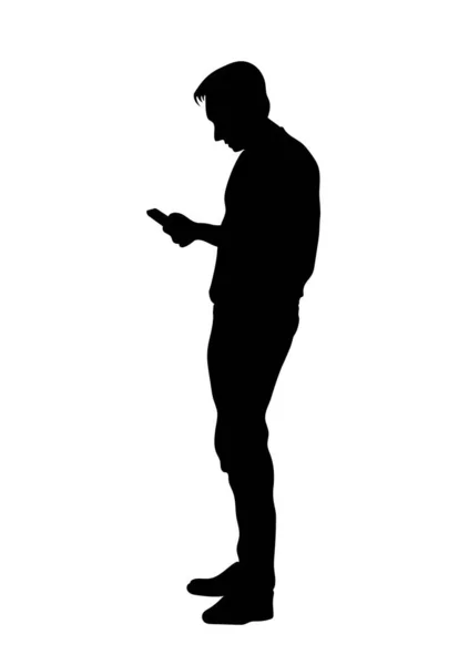Grafická Silueta Business Man Hold Smartphone Pro Připojení Podle Technologie — Stockový vektor
